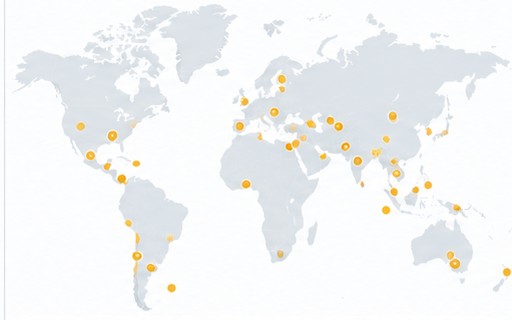 Mapa mundial con presencia de proyectos en seis continentes